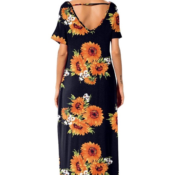 💛SUMMER NYC BLACK Floral MAXI DRESS *NWT* - Picture 3 of 4